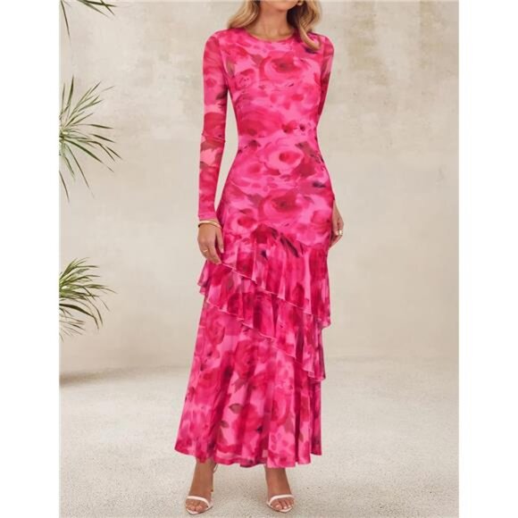 Women's Fall Floral Maxi Dress Pink - Picture 1 of 7